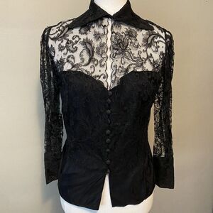 VTG Victorian Edwardian Style Shirt Bodice Top Jacket Lace Ruffled Decorated